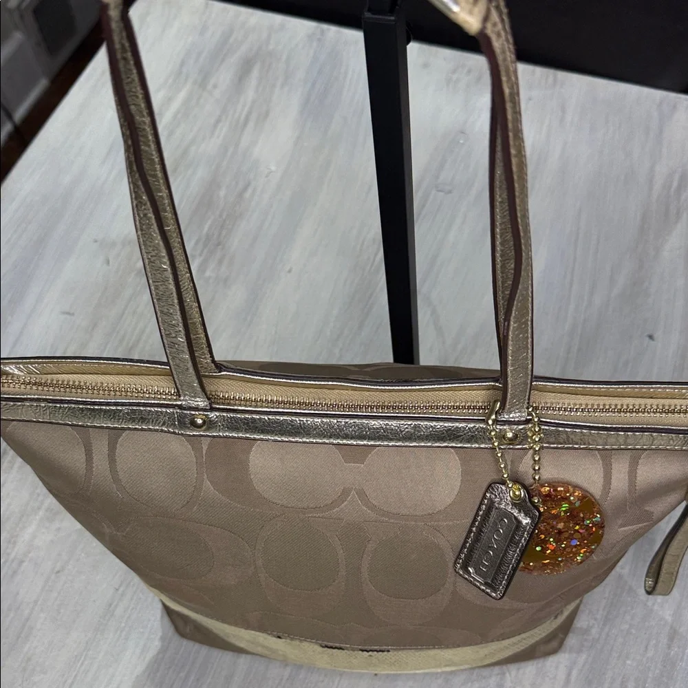 Coach Gold and Tan Signature Tote